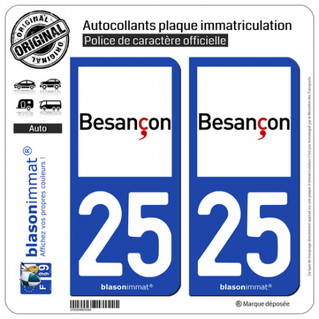 2 Autocollants plaque immatriculation Auto 25 Besançon - Ville