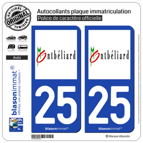 2 Autocollants plaque immatriculation Auto 25 Montbéliard - Ville