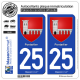 2 Autocollants plaque immatriculation Auto 25 Pontarlier - Armoiries