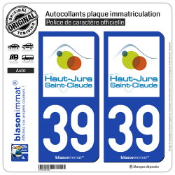 2 Autocollants plaque immatriculation Auto 39 Saint-Claude - Tourisme