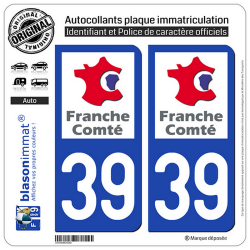 2 Autocollants plaque immatriculation Auto 39 Franche-Comté - LogoType