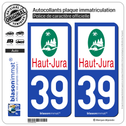 2 Autocollants plaque immatriculation Auto 39 Haut-Jura - Pays