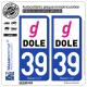 2 Autocollants plaque immatriculation Auto 39 Dole - Agglo