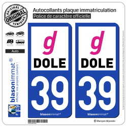 2 Autocollants plaque immatriculation Auto 39 Dole - Agglo