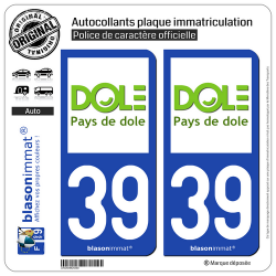 2 Autocollants plaque immatriculation Auto 39 Dole - Tourisme