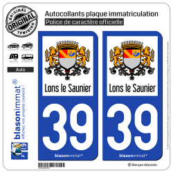 2 Autocollants plaque immatriculation Auto 39 Lons-le-Saunier - Ville