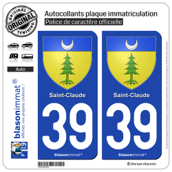 2 Autocollants plaque immatriculation Auto 39 Saint-Claude - Armoiries