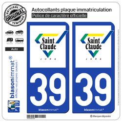 2 Autocollants plaque immatriculation Auto 39 Saint-Claude - Ville