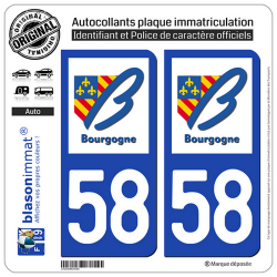 2 Autocollants plaque immatriculation Auto 58 Bourgogne - LogoType