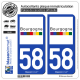 2 Autocollants plaque immatriculation Auto 58 Bourgogne - Tourisme
