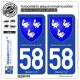 2 Autocollants plaque immatriculation auto 58 Cosne-Cours-sur-Loire - Armoiries