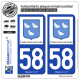 2 Autocollants plaque immatriculation Auto 58 Cosne-Cours-sur-Loire - Ville