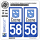 2 Autocollants plaque immatriculation Auto auto 58 Cosne-sur-Loire - Ville