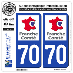 2 Autocollants plaque immatriculation Auto 70 Franche-Comté - LogoType