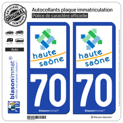 2 Autocollants plaque immatriculation Auto 70 Haute-Saône - Département