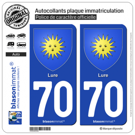 2 Autocollants plaque immatriculation Auto 70 Lure - Armoiries