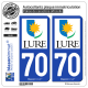 2 Autocollants plaque immatriculation Auto 70 Lure - Ville