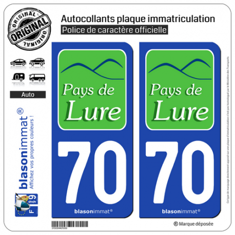 2 Autocollants plaque immatriculation Auto 70 Lure - Agglo