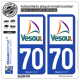 2 Autocollants plaque immatriculation Auto 70 Vesoul - Agglo