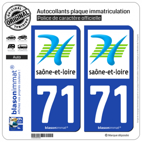 2 Autocollants plaque immatriculation Auto 71 Saône-et-Loire - Département