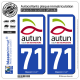 2 Autocollants plaque immatriculation Auto 71 Autun - Ville