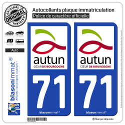 2 Autocollants plaque immatriculation Auto 71 Autun - Ville