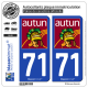 2 Autocollants plaque immatriculation Auto 71 Autun - Tourisme