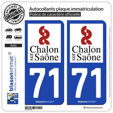 2 Autocollants plaque immatriculation Auto 71 Chalon-sur-Saône - Ville