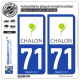 2 Autocollants plaque immatriculation Auto 71 Chalon-sur-Saône - Pays