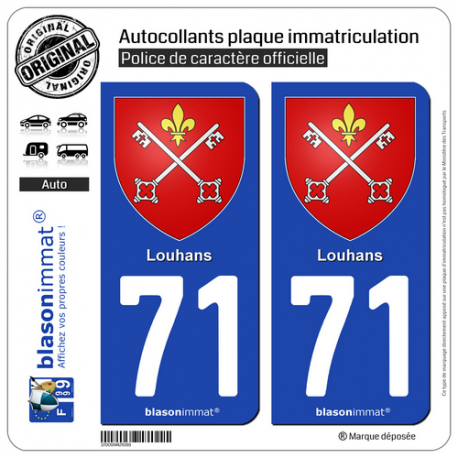 2 Autocollants plaque immatriculation Auto 71 Louhans - Armoiries