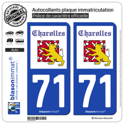 2 Autocollants plaque immatriculation Auto 71 Charolles - Ville