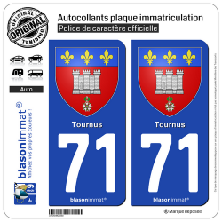 2 Autocollants plaque immatriculation Auto 71 Tournus - Armoiries