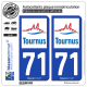 2 Autocollants plaque immatriculation Auto 71 Tournus - Commune