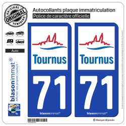 2 Autocollants plaque immatriculation Auto 71 Tournus - Commune