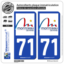 2 Autocollants plaque immatriculation Auto 71 Montceau-les-Mines - Ville