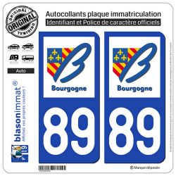 2 Autocollants plaque immatriculation Auto 89 Bourgogne - LogoType