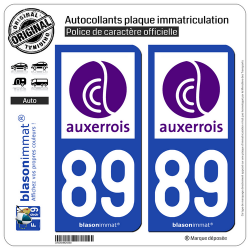 2 Autocollants plaque immatriculation Auto 89 Auxerre - Agglo
