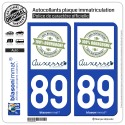2 Autocollants plaque immatriculation Auto 89 Auxerre - Tourisme