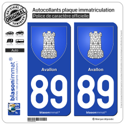 2 Autocollants plaque immatriculation Auto 89 Avallon - Armoiries