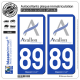 2 Autocollants plaque immatriculation Auto 89 Avallon - Ville