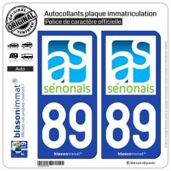 2 Autocollants plaque immatriculation Auto 89 Sens - Agglo