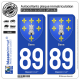 2 Autocollants plaque immatriculation Auto 89 Sens - Armoiries