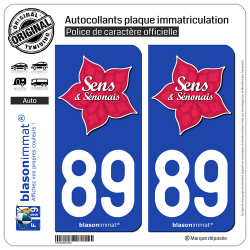 2 Autocollants plaque immatriculation Auto 89 Sens - Tourisme