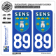 2 Autocollants plaque immatriculation Auto 89 Sens - Ville