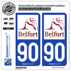 2 Autocollants plaque immatriculation Auto 90 Territoire de Belfort - Tourisme
