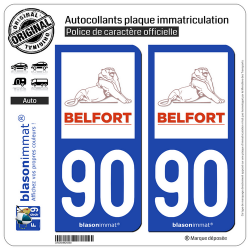 2 Autocollants plaque immatriculation Auto 90 Belfort - Ville