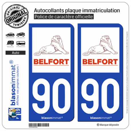 2 Autocollants plaque immatriculation Auto 90 Belfort - Ville