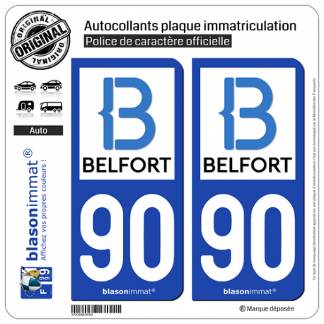 2 Autocollants plaque immatriculation Auto 90 Belfort - Agglo
