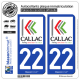 2 Autocollants plaque immatriculation Auto 22 Callac - Ville