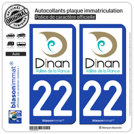 2 Autocollants plaque immatriculation Auto 22 Dinan - Tourisme